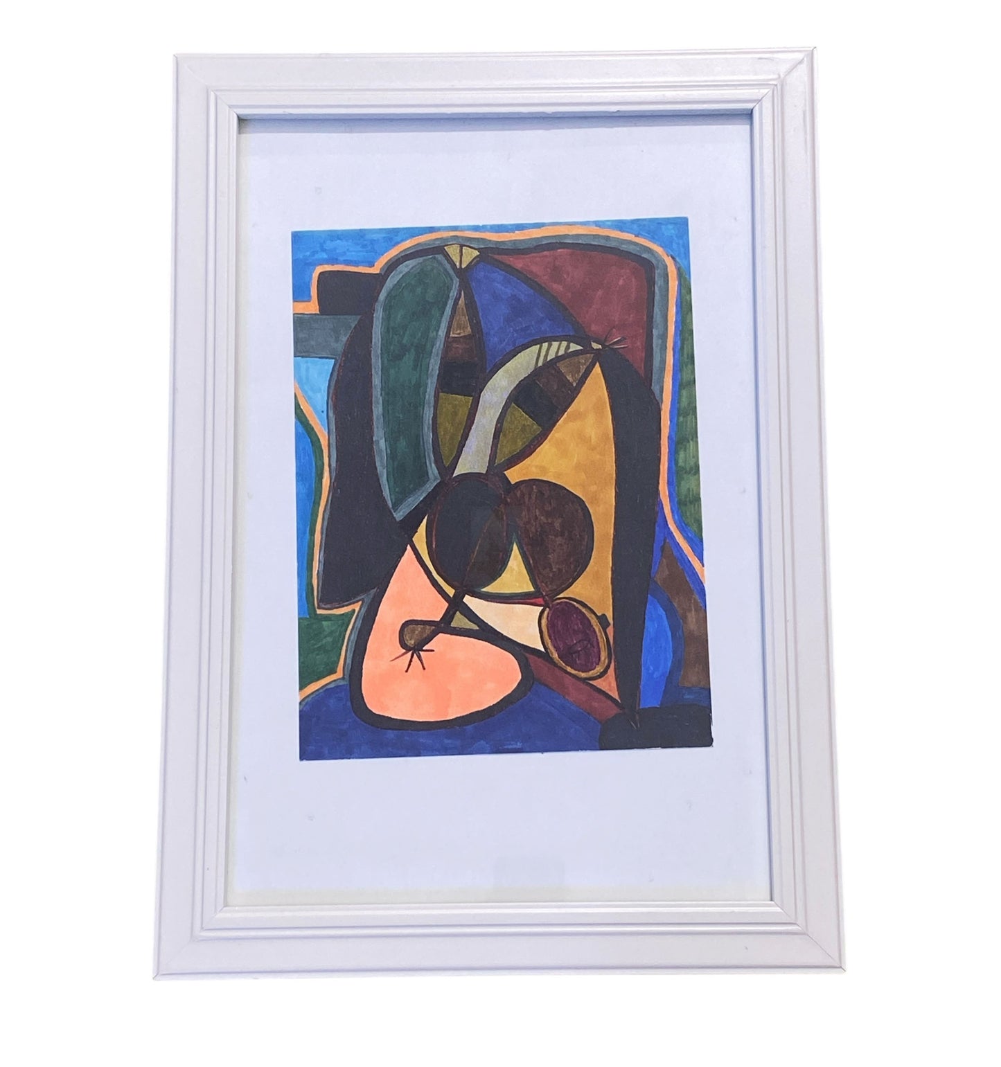 #83 Felt Pens On Paper  Abstract  Yjr Framed " l'oeil"
