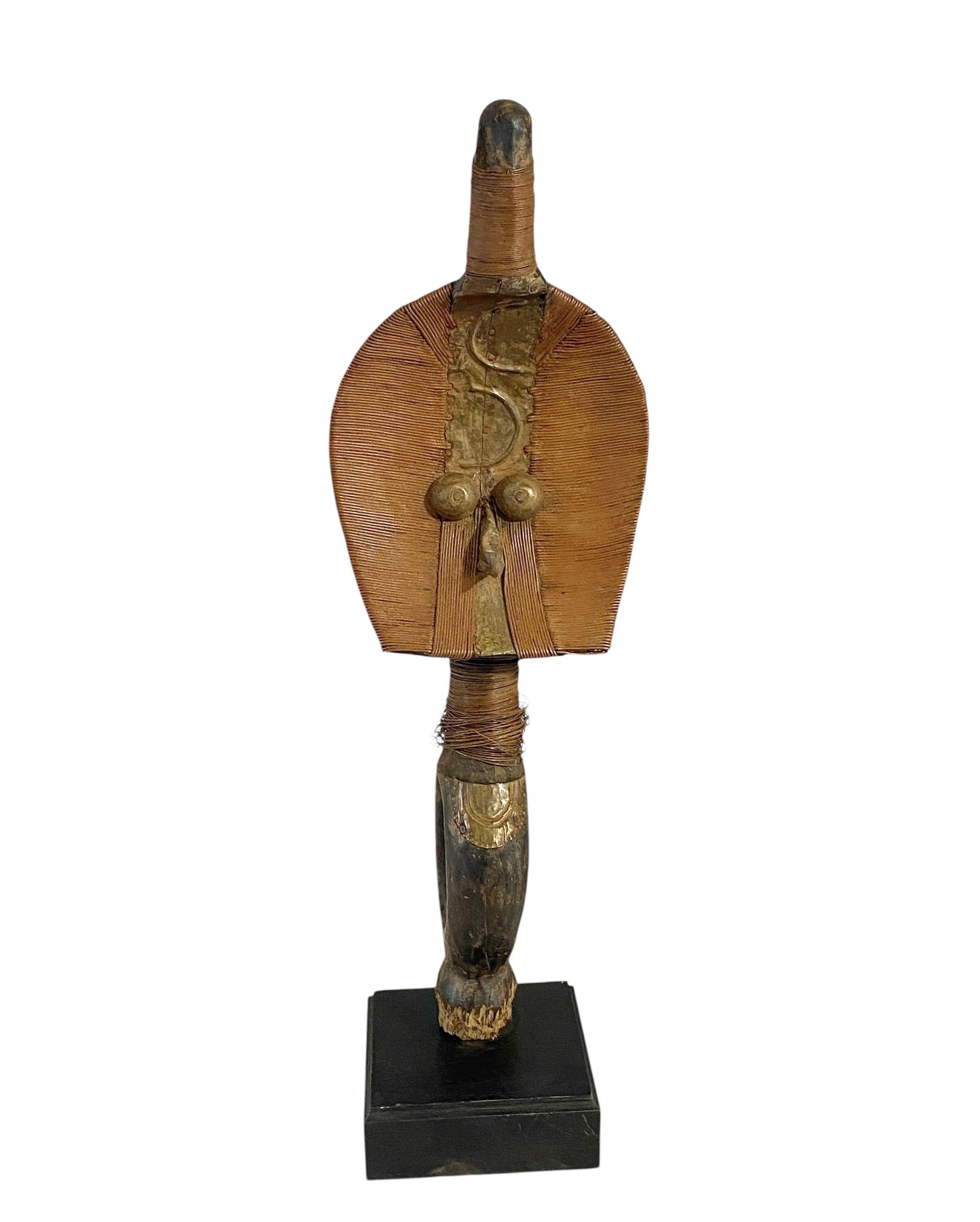 #1168 Rare Old African Bakota Figure Brass Of A Naga  Gabon on Stand 21"H