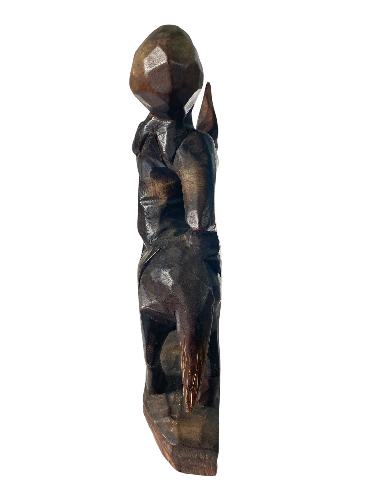 #800 Vintage African Wood Sculpture of a Figure on a Donkey 11" H