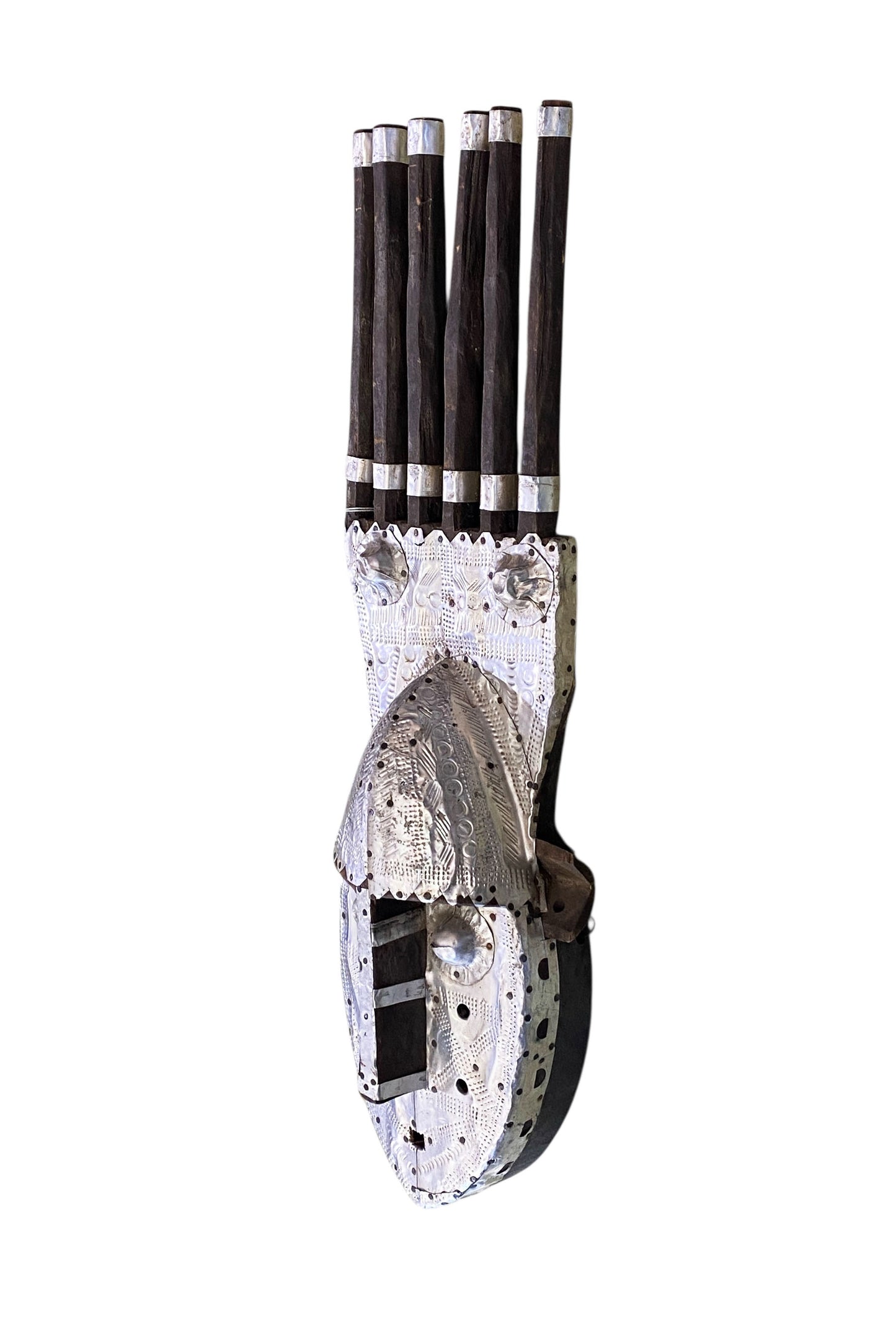 #3060 Vintage African Bamana Ntomo Mask w/ Aluminum 24.75" H