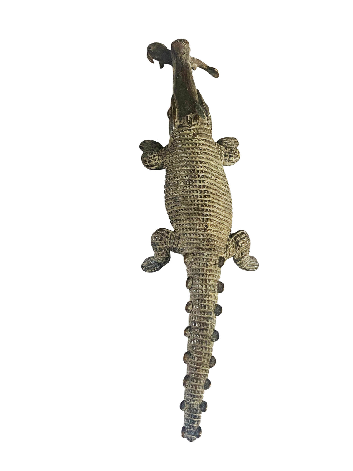 #55  Bronze AfricanTribal/ Ashanti Akan Of a CROCODILE I Coast 1.5" h by 11"w