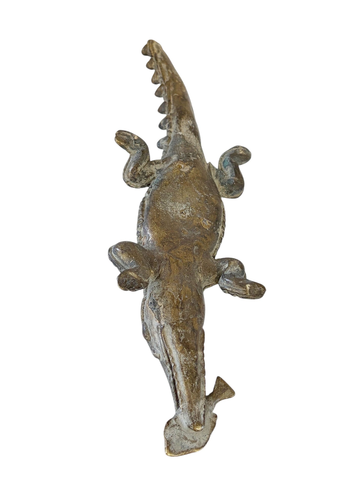 #8379 Bronze AfricanTribal/ Ashanti Akan Of a CROCODILE I Coast 1.75" h by 11.25" w