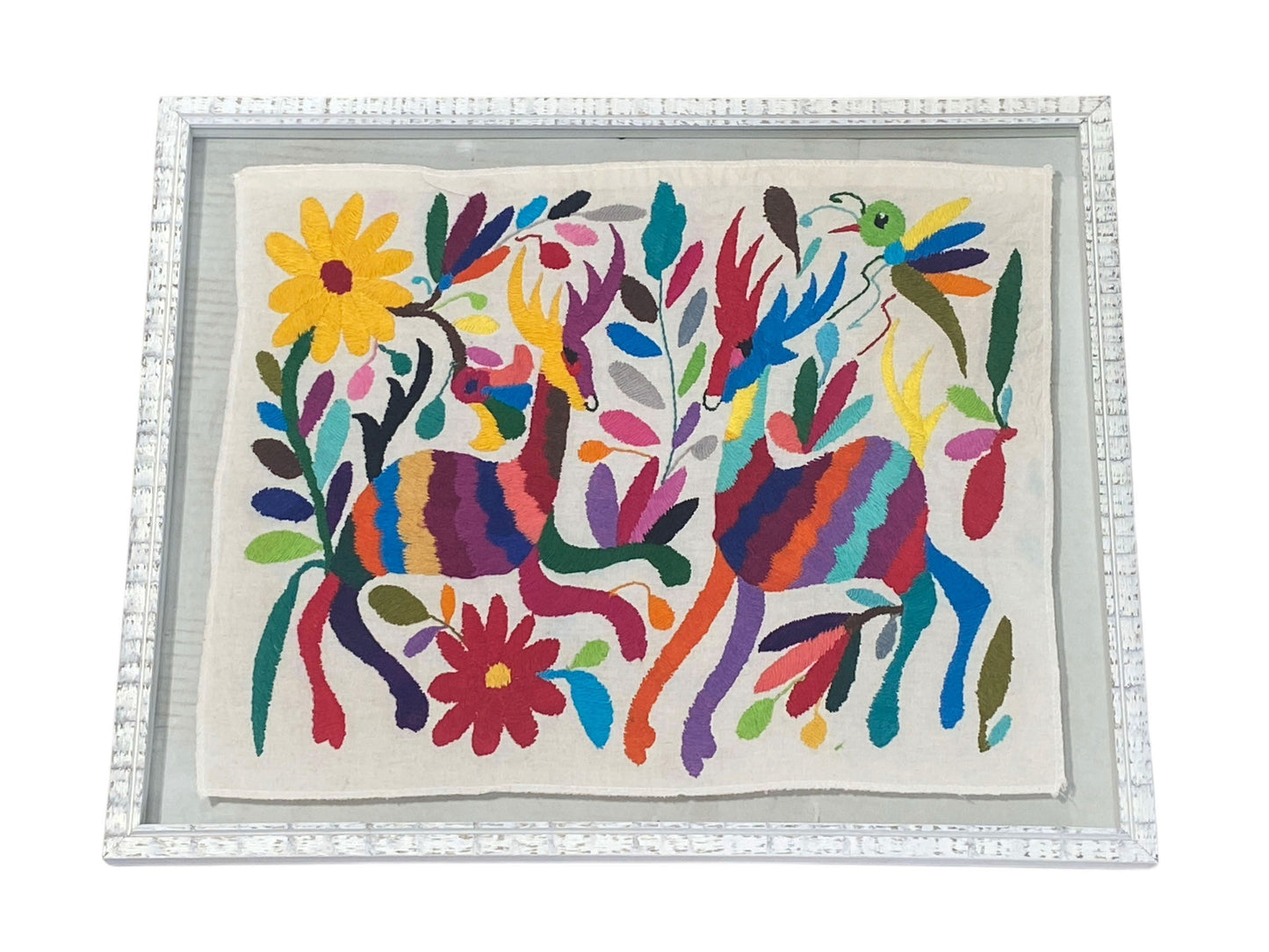 #6437 Mexican Otomi Textile  Hand  Embroidery   Framed 21" w