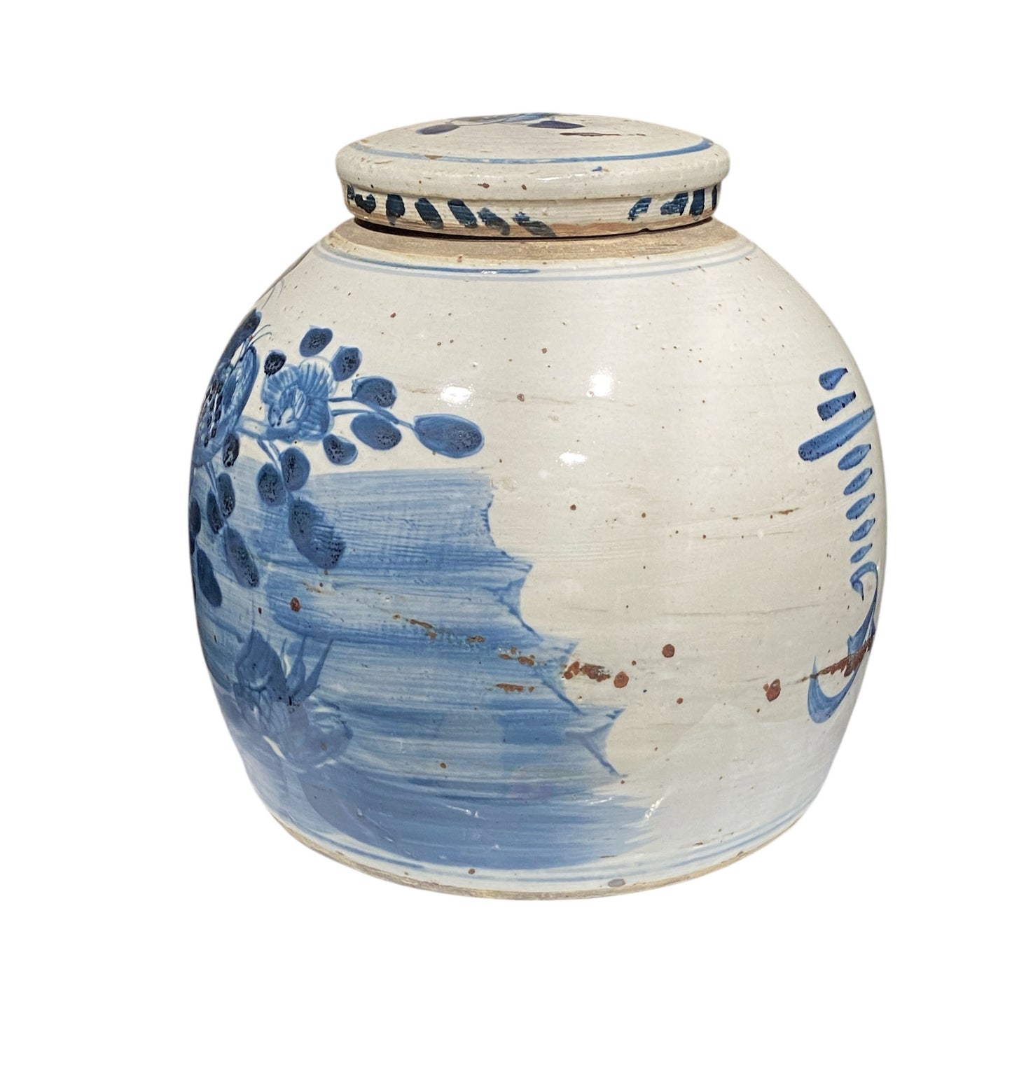 #7293 Chinoiserie Blue & White Porcelain Ginger Jar 9" H
