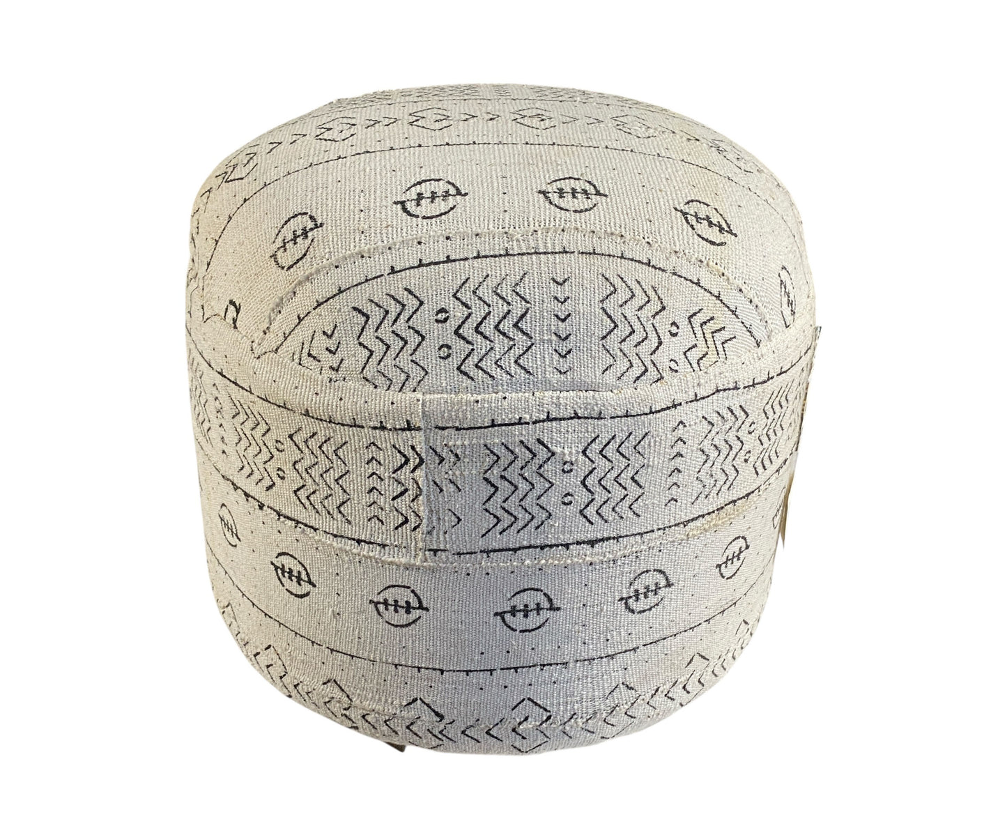 #641 LG Ottoman in African Malian White & Black Mud Cloth  Textile  17" h
