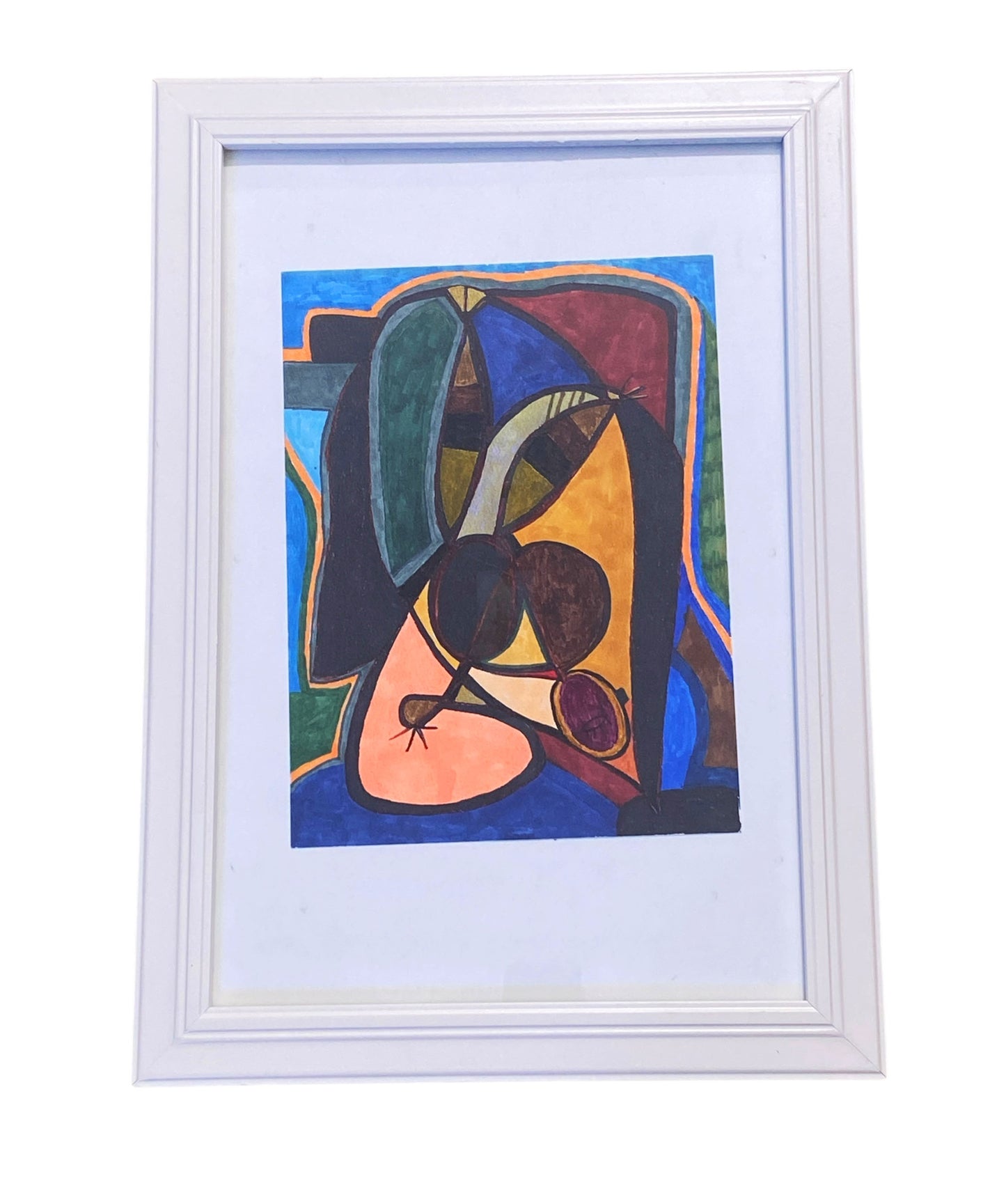 #83 Felt Pens On Paper  Abstract  Yjr Framed " l'oeil"