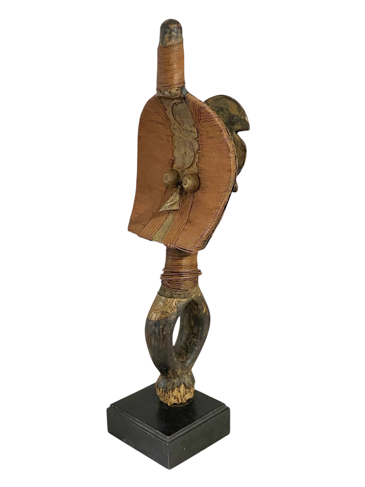 #1168 Rare Old African Bakota Figure Brass Of A Naga  Gabon on Stand 21"H