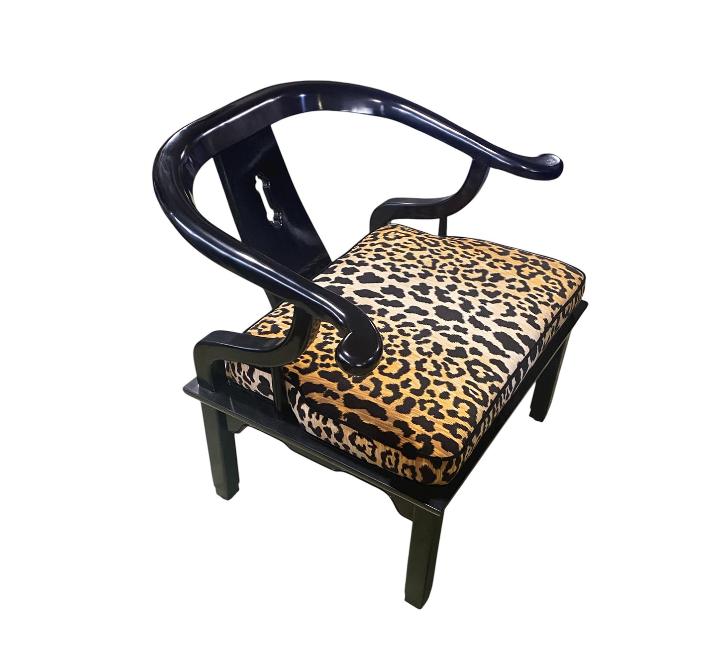 #209 1960's James Mont Style Chinese Black Lacquer Horseshoe Back Club Chair