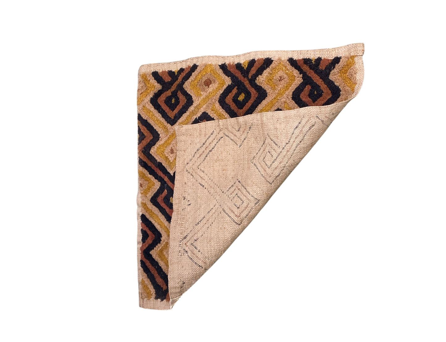 #360 Vintage African Tribal Kuba Kasai Velvet Raffia Textile 24" by 23"