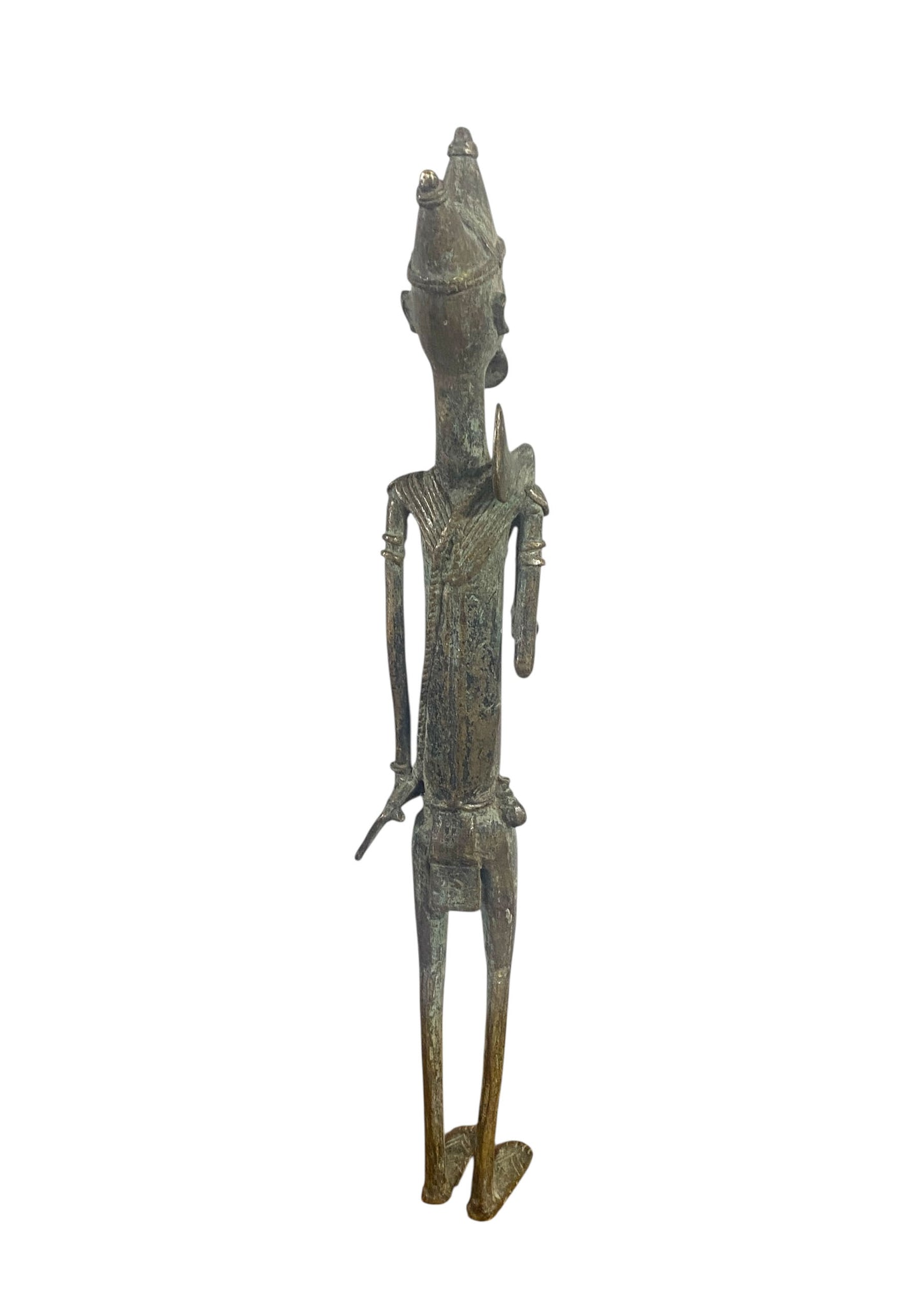 #1197Vintage Dogon Bronze Standing Male  Figure Sculpture Giacometti Style Mali 17" H