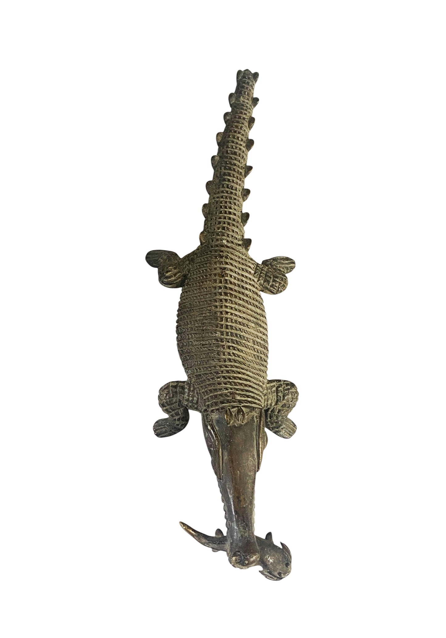 #55  Bronze AfricanTribal/ Ashanti Akan Of a CROCODILE I Coast 1.5" h by 11"w