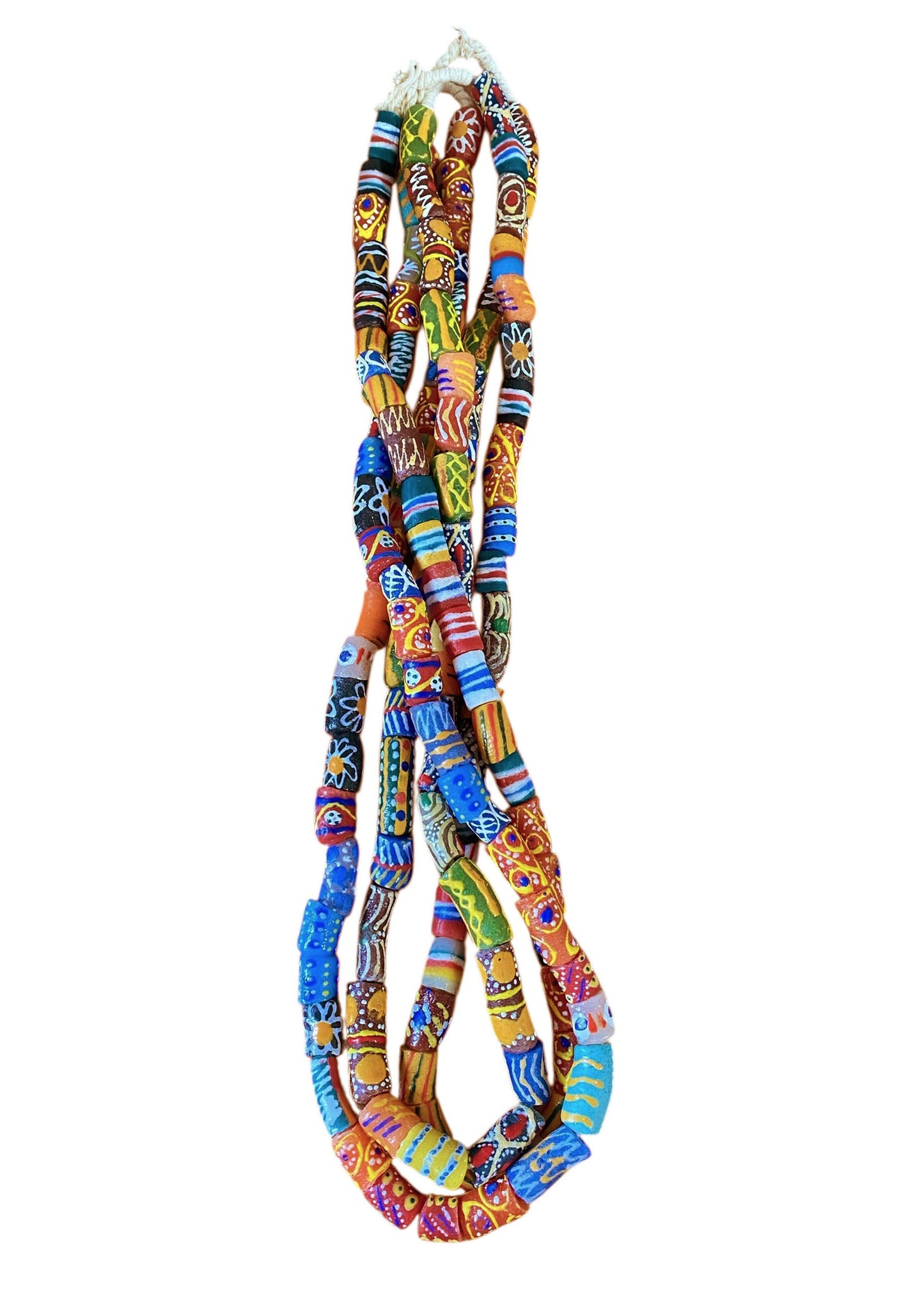 #6816 Set of 3 Vintage MilleFiori  Ghana African Trade Bead Long Necklaces  15" H