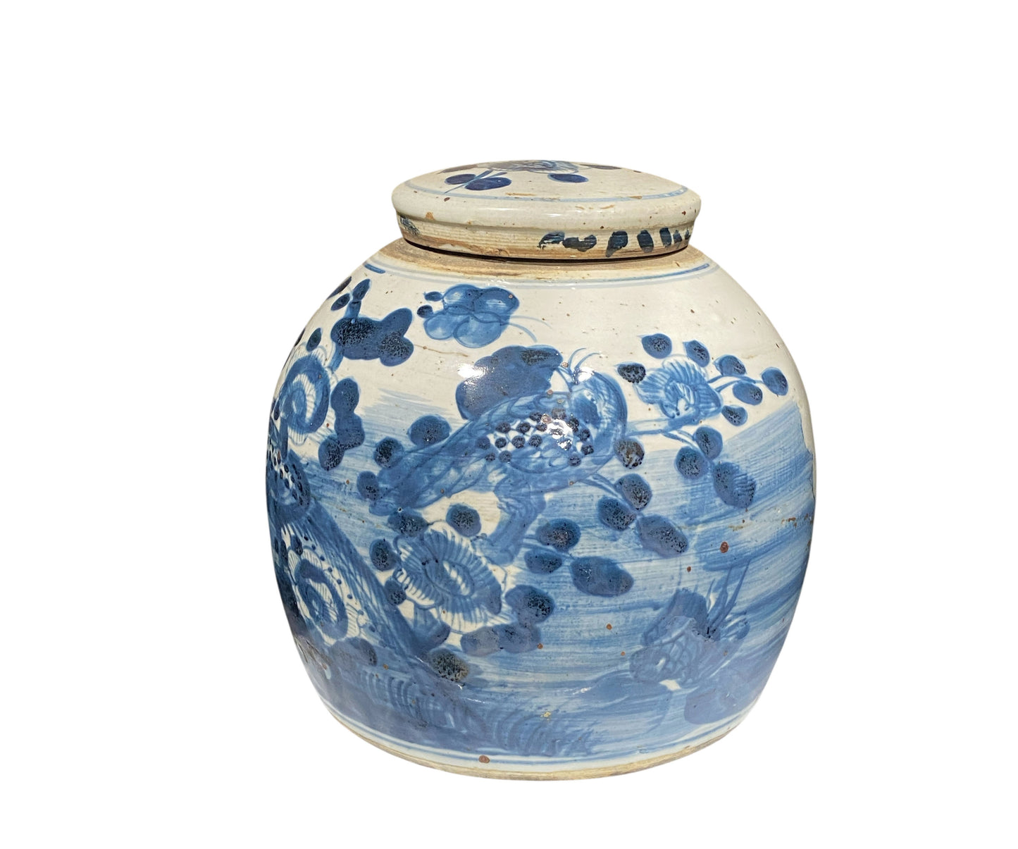 #7293 Chinoiserie Blue & White Porcelain Ginger Jar 9" H