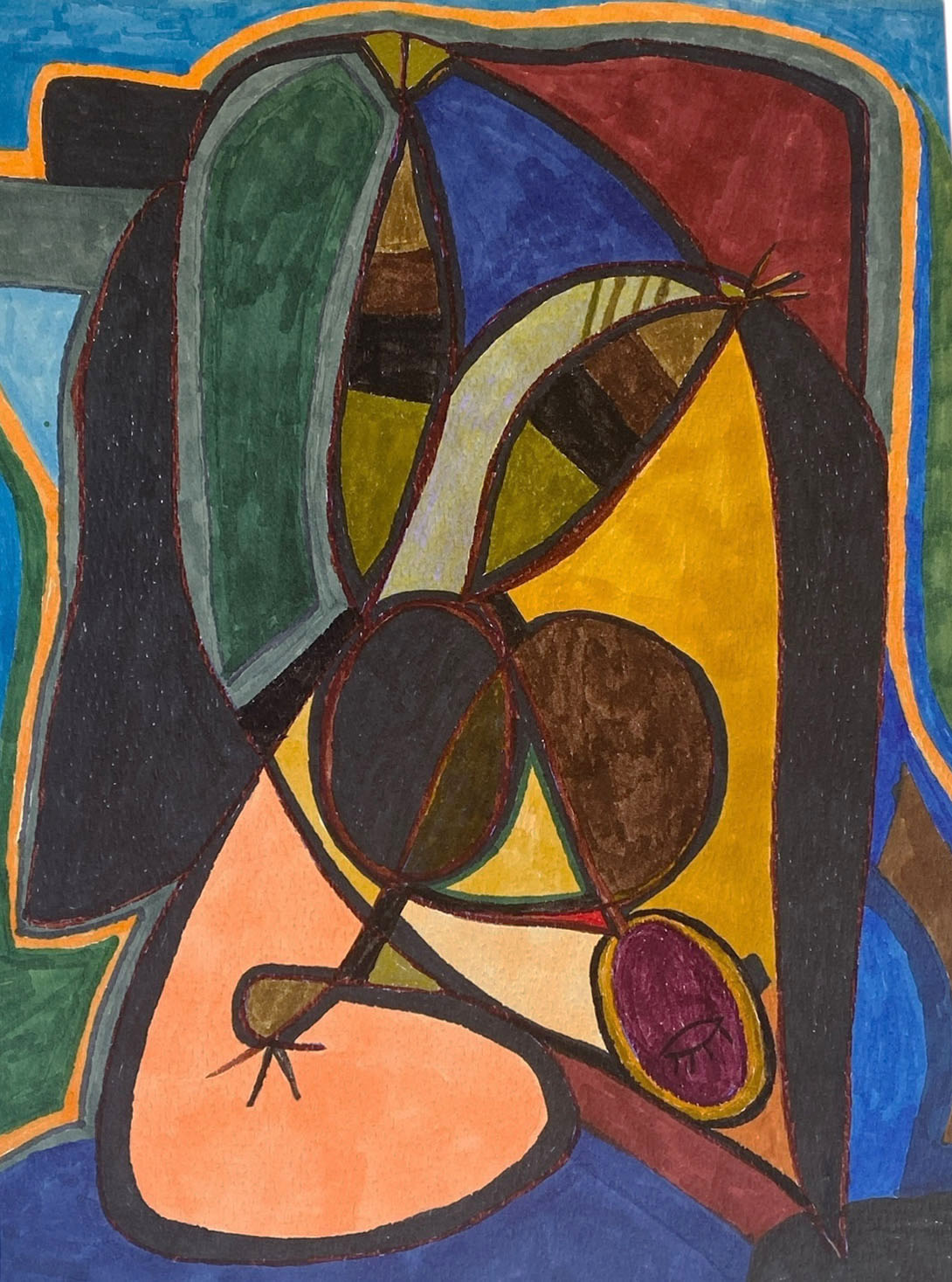#83 Felt Pens On Paper  Abstract  Yjr Framed " l'oeil"