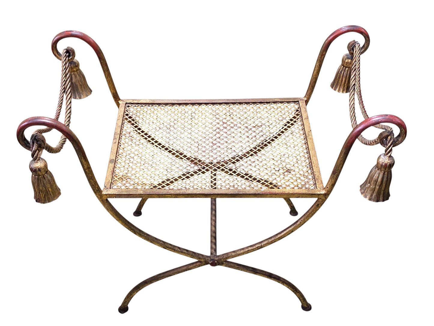 #40   Mid-Century Iron Gold Accents Vanity Foot Stool Bench