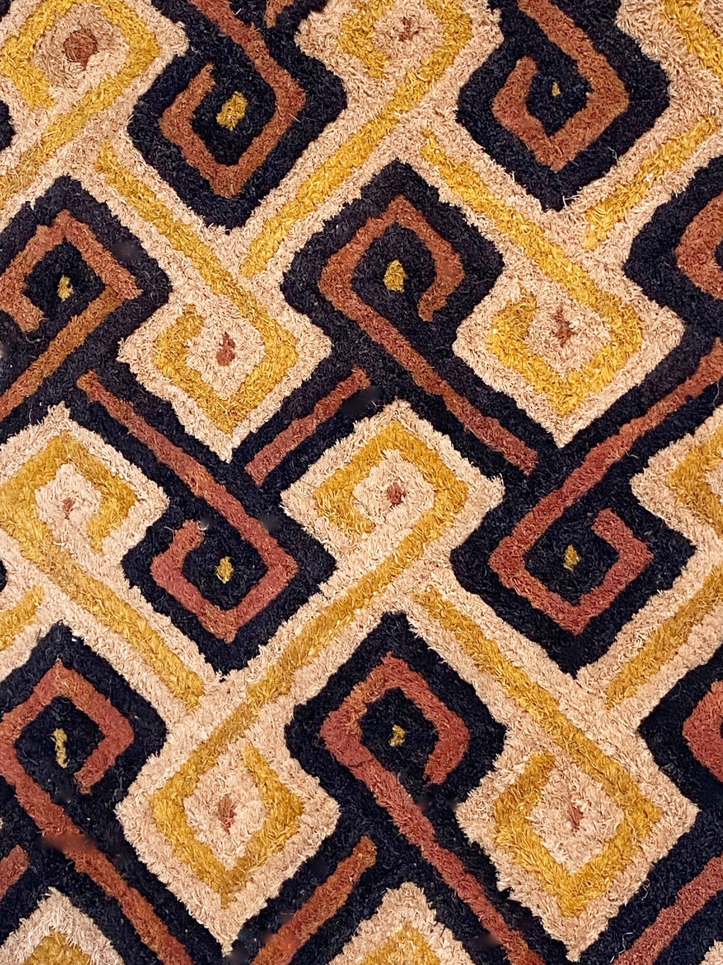 #360 Vintage African Tribal Kuba Kasai Velvet Raffia Textile 24" by 23"