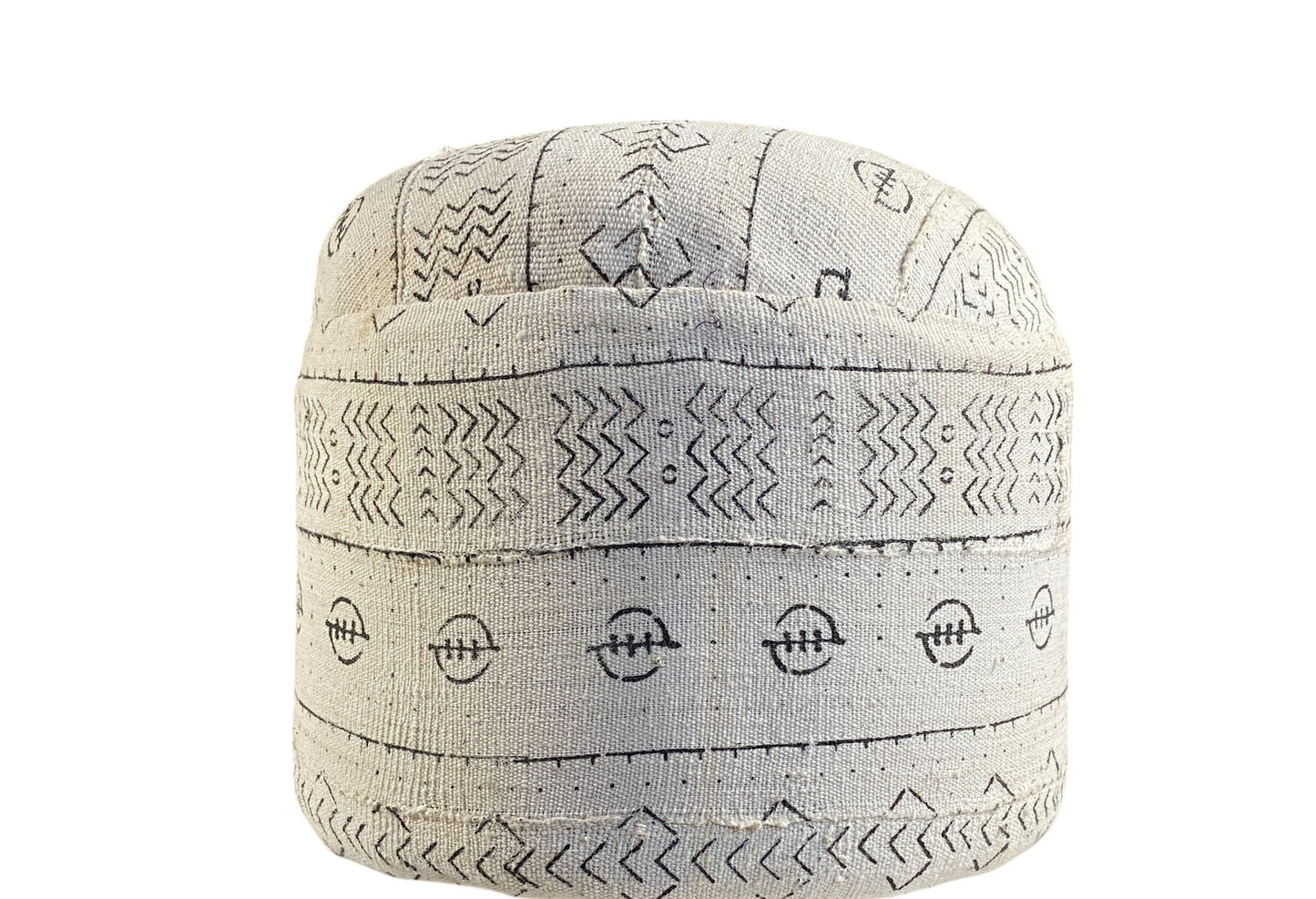 #641 LG Ottoman in African Malian White & Black Mud Cloth  Textile  17" h