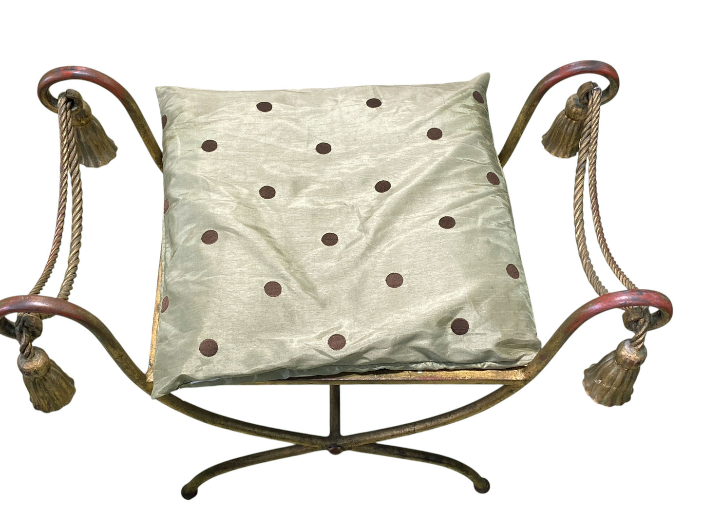 #40   Mid-Century Iron Gold Accents Vanity Foot Stool Bench