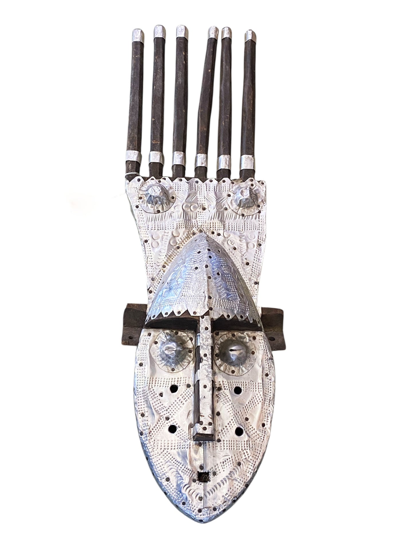 #3060 Vintage African Bamana Ntomo Mask w/ Aluminum 24.75" H