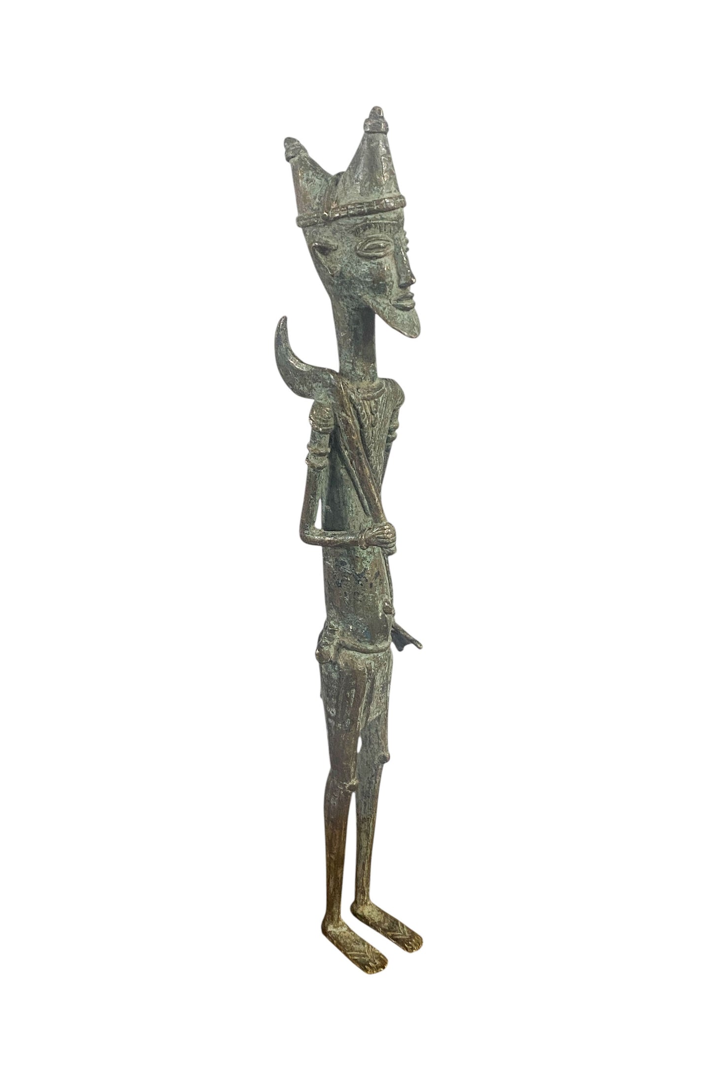#1197Vintage Dogon Bronze Standing Male  Figure Sculpture Giacometti Style Mali 17" H