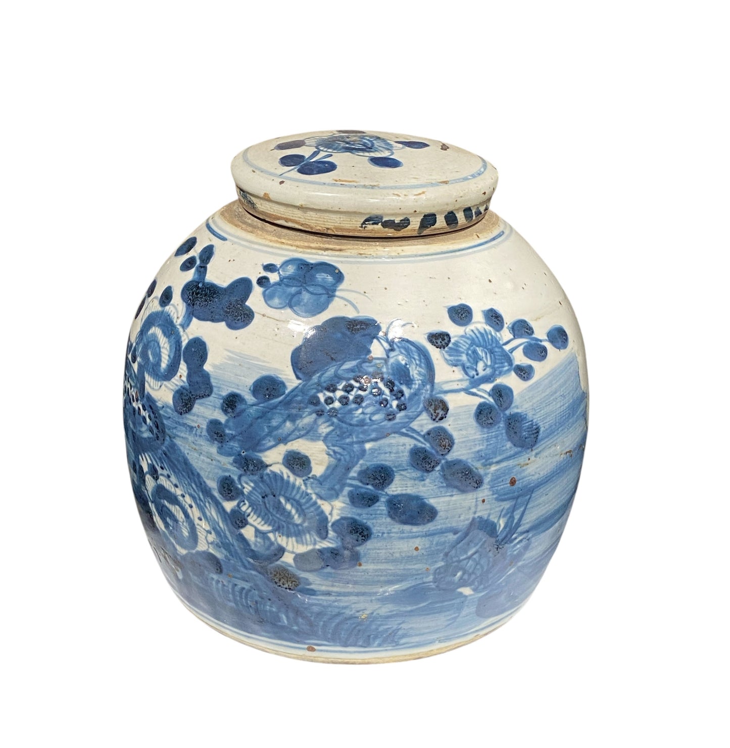 #7293 Chinoiserie Blue & White Porcelain Ginger Jar 9" H
