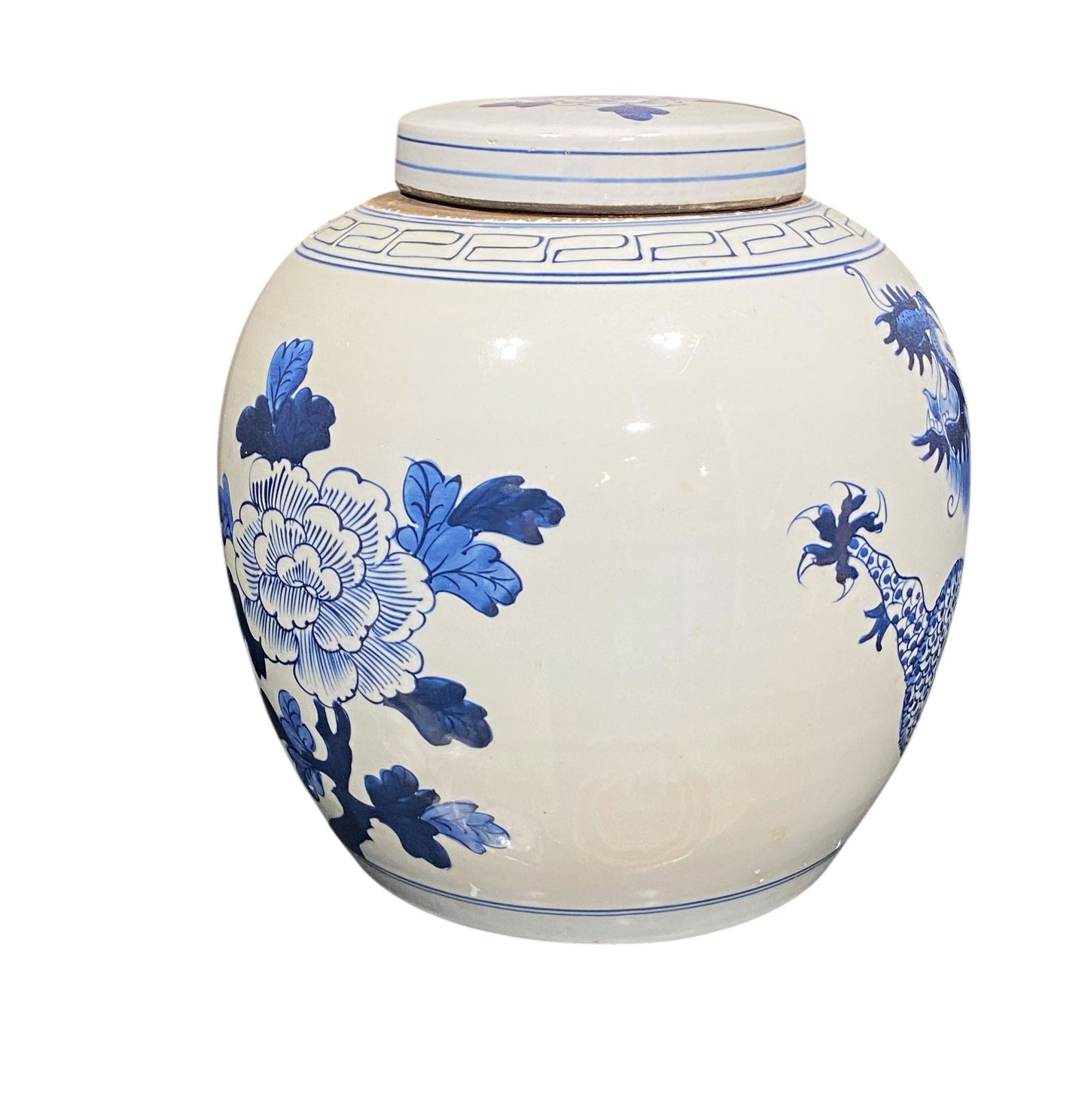 #2319 Chinoiserie Blue & White Dragon Ginger Jar 12" H