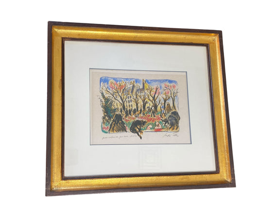 #99 Sergio Telles French  Market Scene Framed 15.75" H