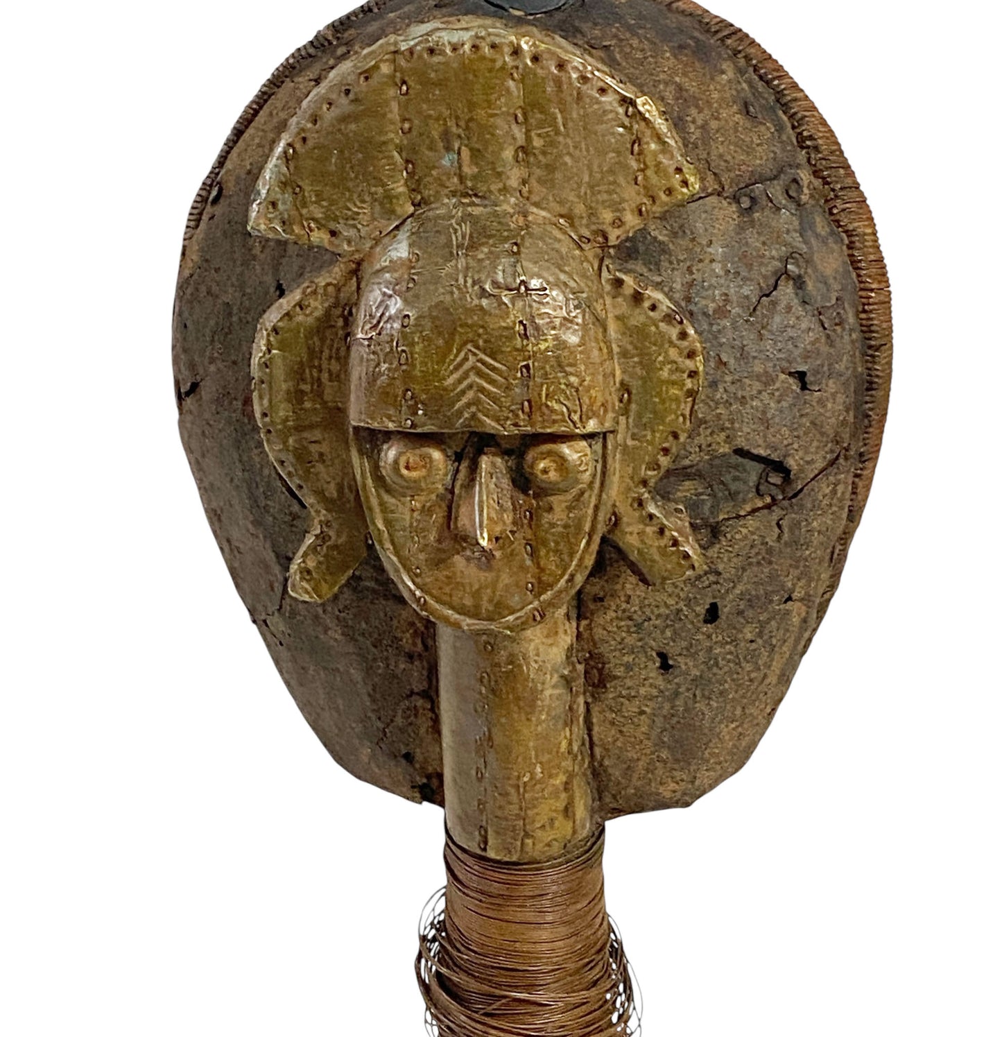 #1168 Rare Old African Bakota Figure Brass Of A Naga  Gabon on Stand 21"H