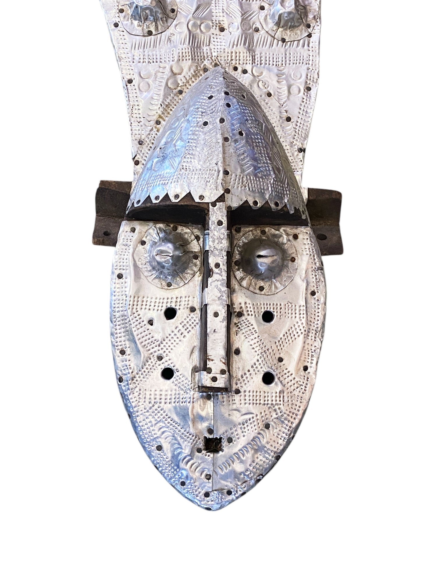 #3060 Vintage African Bamana Ntomo Mask w/ Aluminum 24.75" H