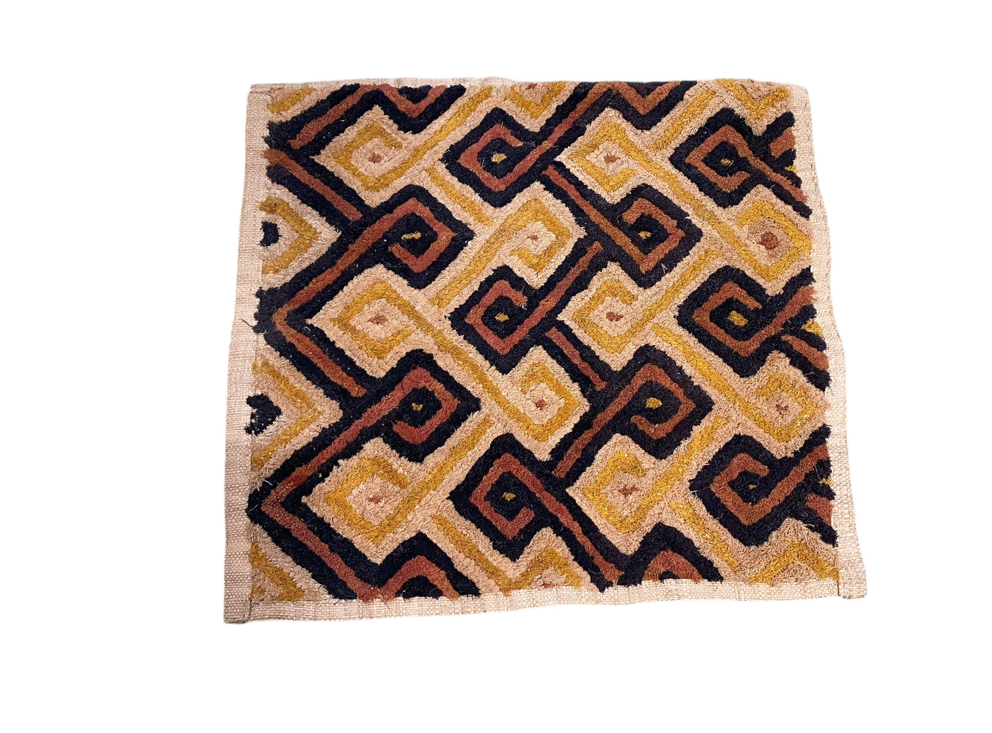 #360 Vintage African Tribal Kuba Kasai Velvet Raffia Textile 24" by 23"