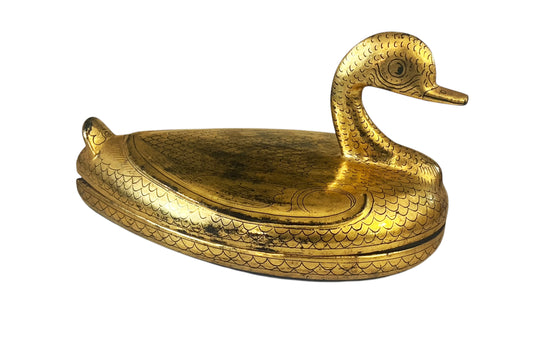 #675 Vintage Burmese Gold Painted Wood Lacquered Duck Trinket Box