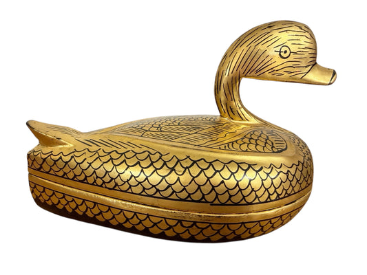 #631 Vintage Burmese Gold Painted Wood Lacquered Duck Trinket Box