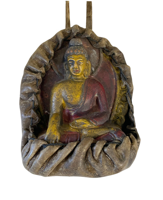 #6248 Nepalese  Buddha with Genuine Yak Leather Pendant Wall Decor  14" H