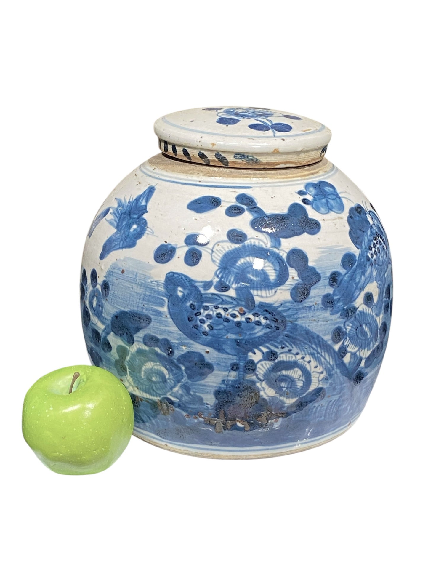 #7293 Chinoiserie Blue & White Porcelain Ginger Jar 9" H