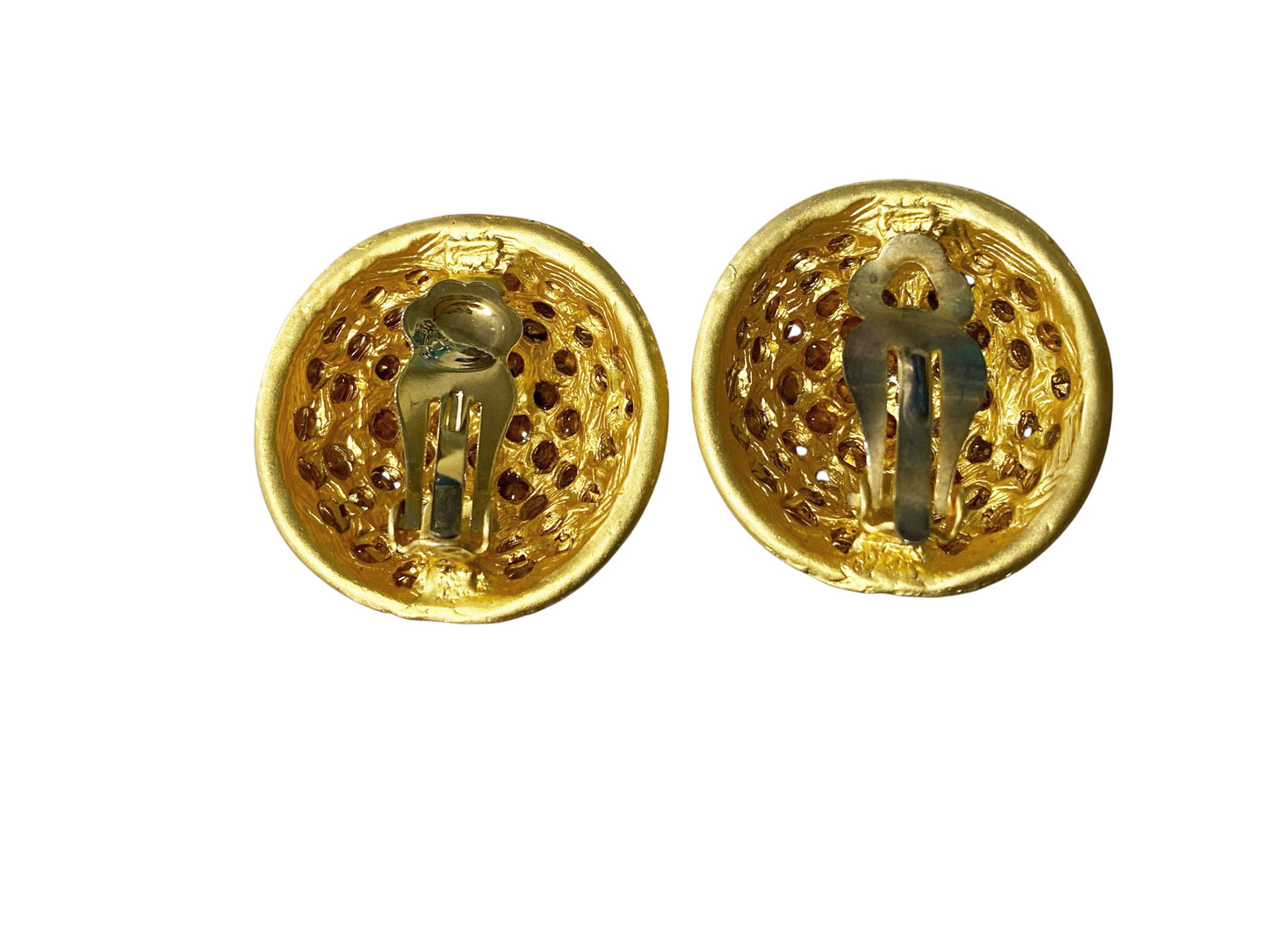 #28 Vintage  Gold Tone W/Shimmering Rhinestones  Clips  Dome Earrings