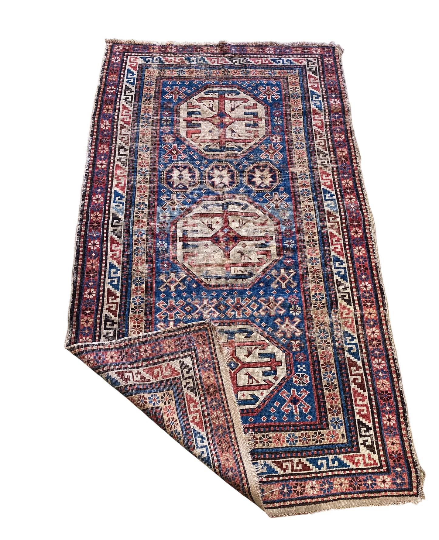 #519 Antique Kazak Handwoven Tribal Rug 38.5" by 68"