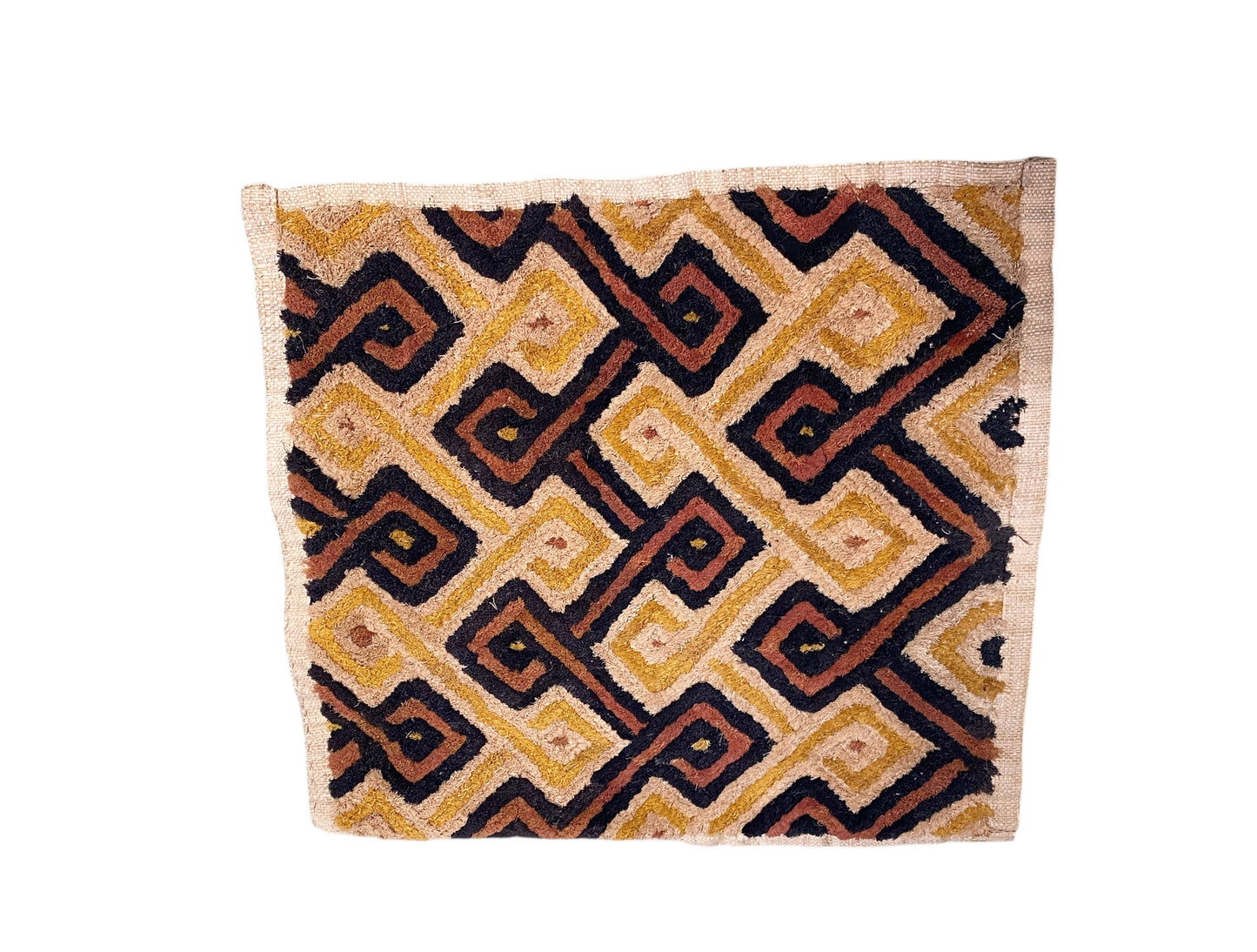 #360 Vintage African Tribal Kuba Kasai Velvet Raffia Textile 24" by 23"