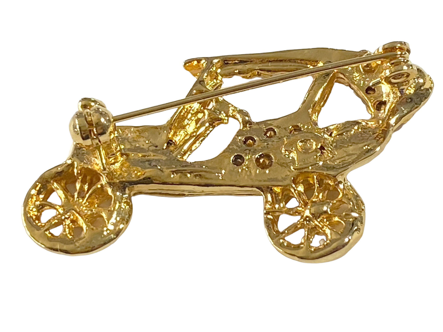 #7230 Vintage Gold Toned T Ford  Car  Brooch Pin  1.75" W