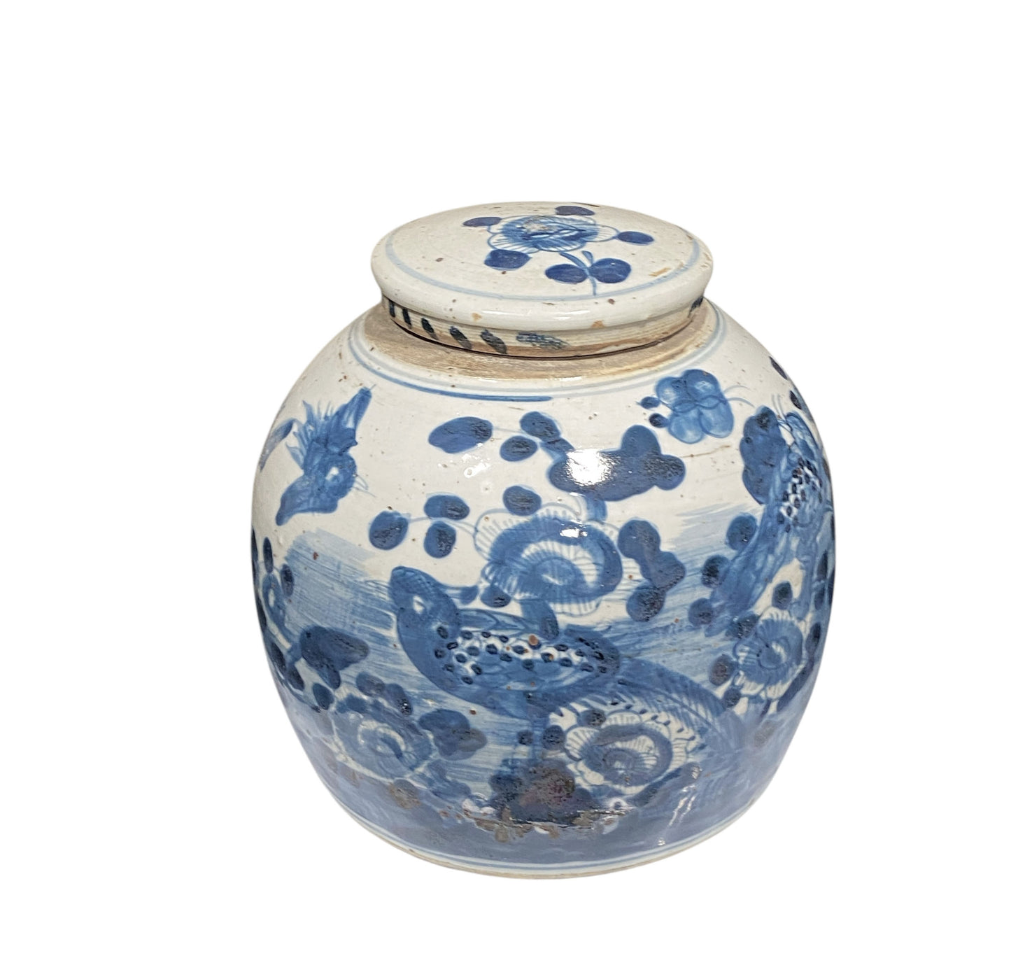 #7293 Chinoiserie Blue & White Porcelain Ginger Jar 9" H