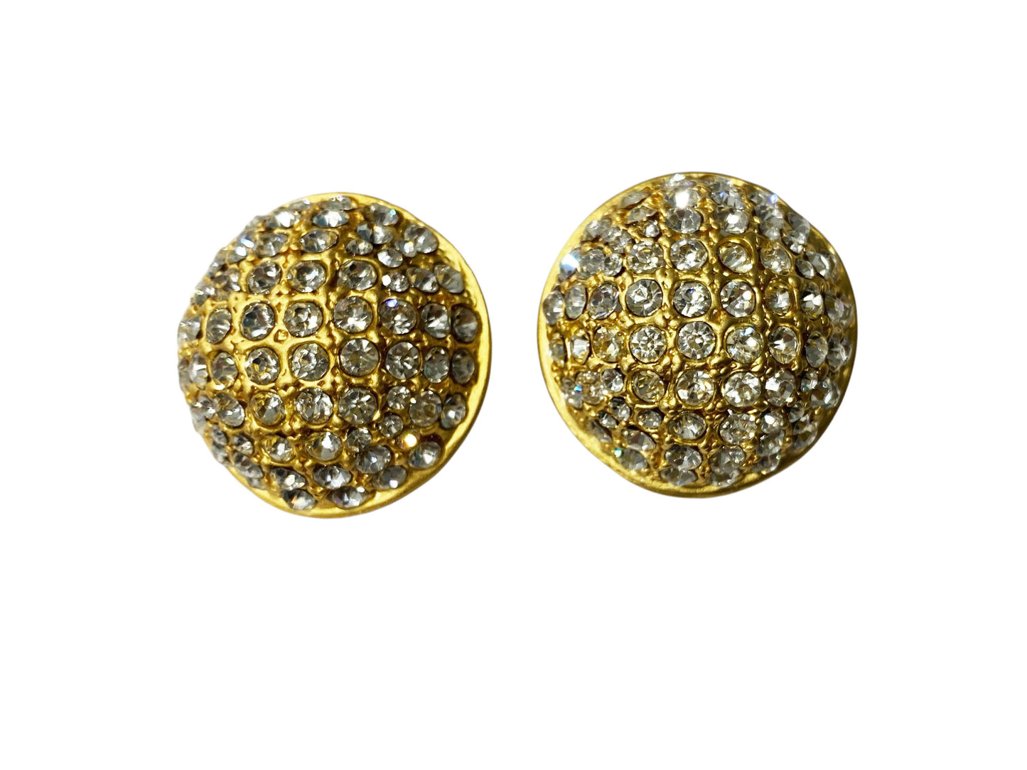 #28 Vintage  Gold Tone W/Shimmering Rhinestones  Clips  Dome Earrings