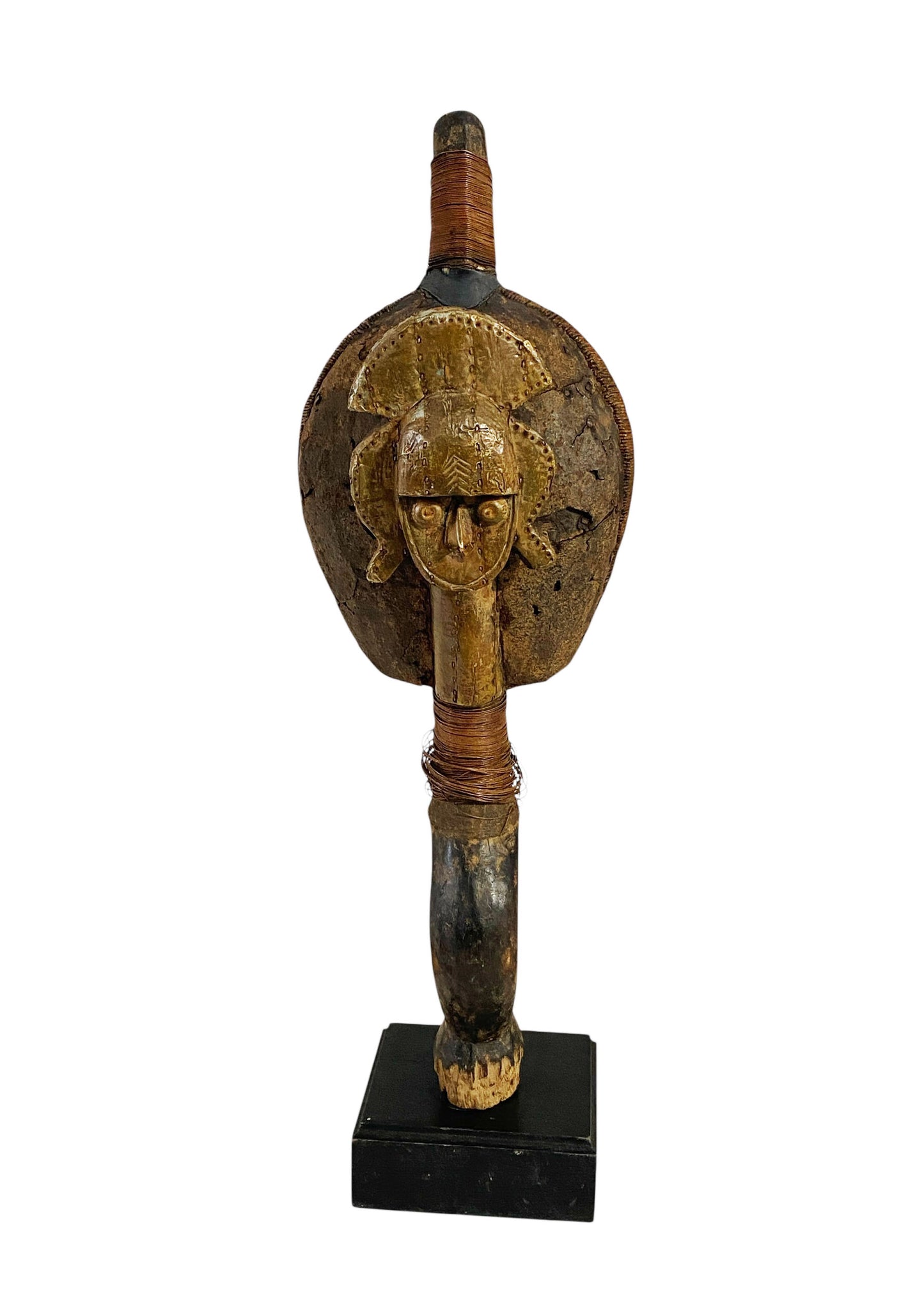 #1168 Rare Old African Bakota Figure Brass Of A Naga  Gabon on Stand 21"H