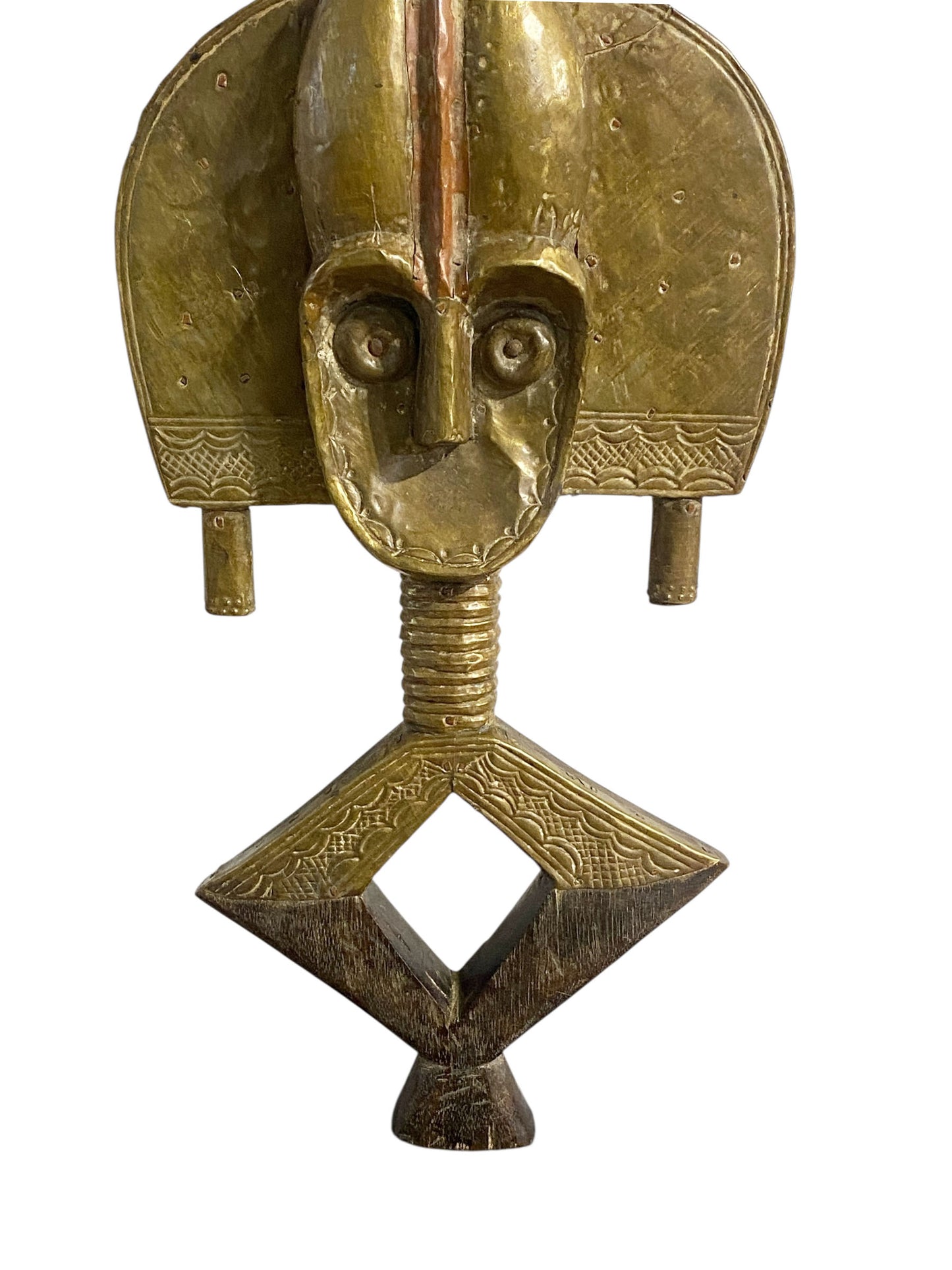 #1174 VTG Bakota Brass and wood  Sculpture w/Stand 23" H