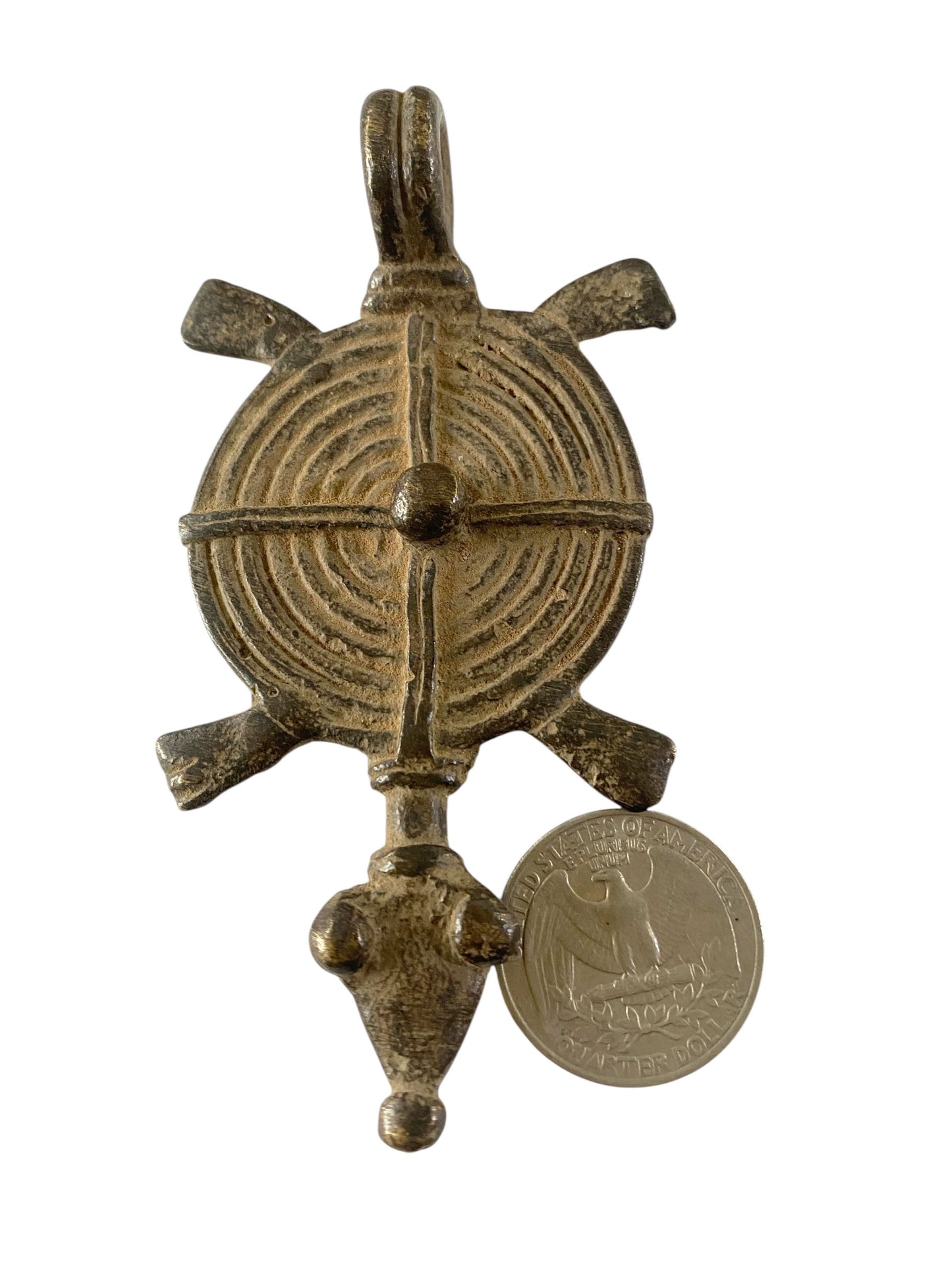 #1183 Gan Bronze Gold Weight/Amulet Pendant of a Turtle  Burkina Faso Africa 3.75" H