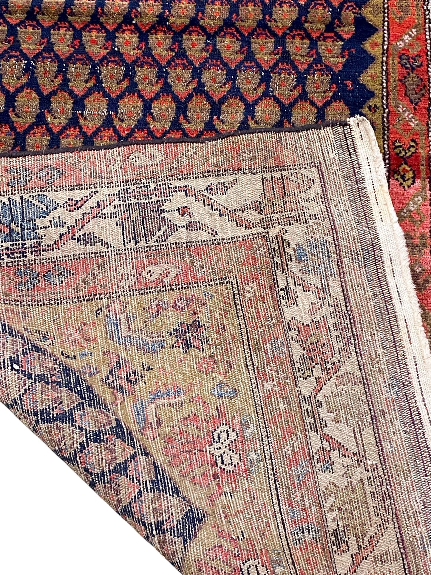 #535 Antique Malayer Paisley Design Runner in Red, Orange, and Blue 3'8 by 16'