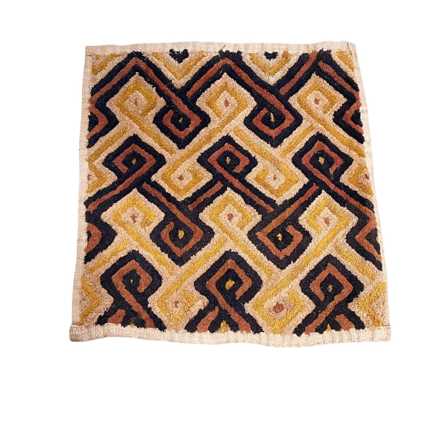 #360 Vintage African Tribal Kuba Kasai Velvet Raffia Textile 24" by 23"