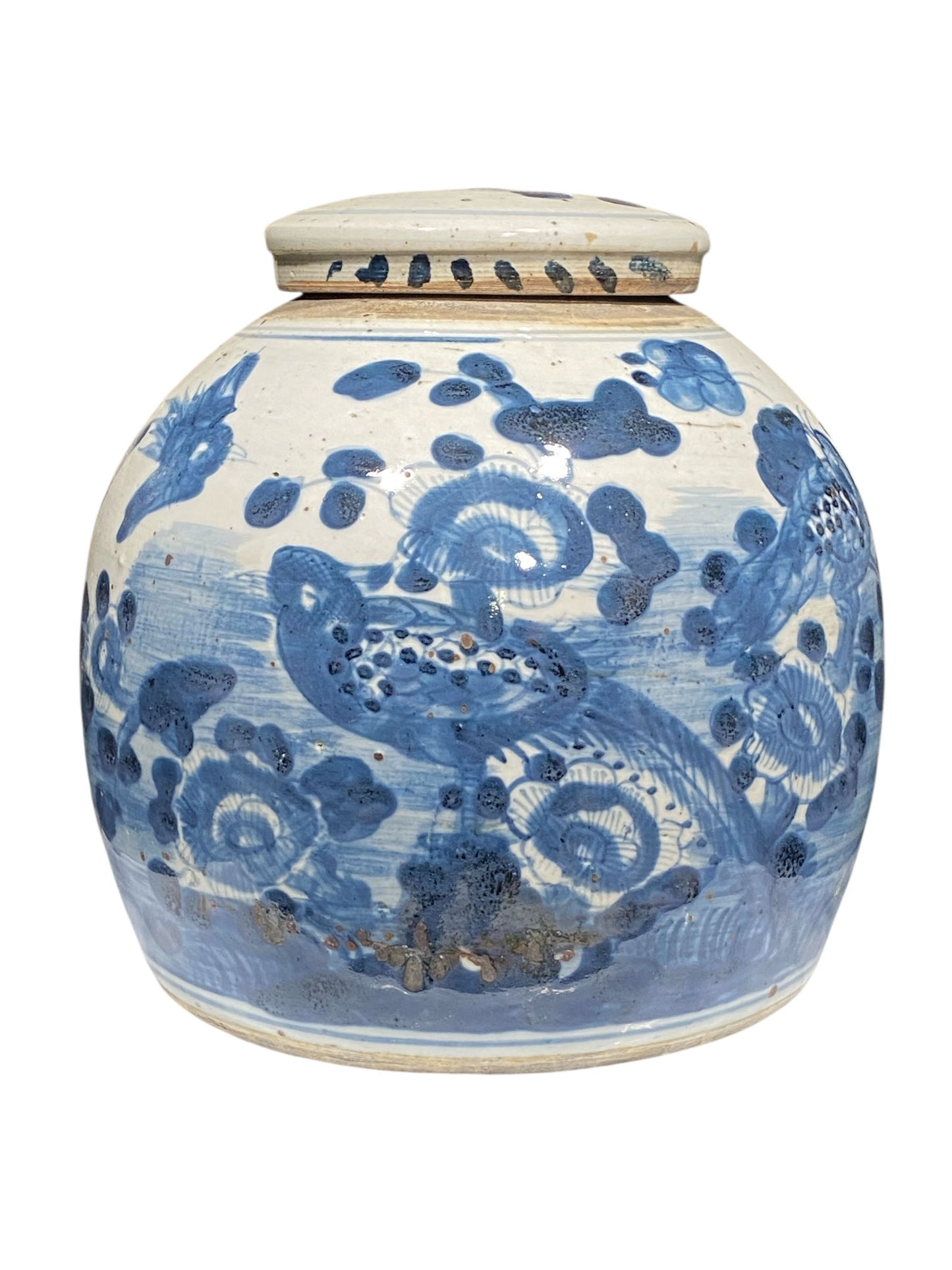 #7293 Chinoiserie Blue & White Porcelain Ginger Jar 9" H