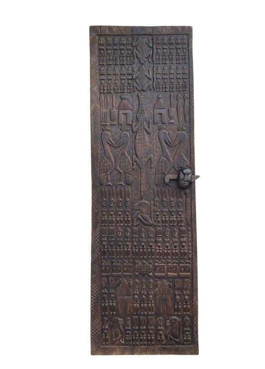 #6828 Vintage Granary Dogon Door w/Nomoo Ancestors /crocodiles/ Mali African 80" H