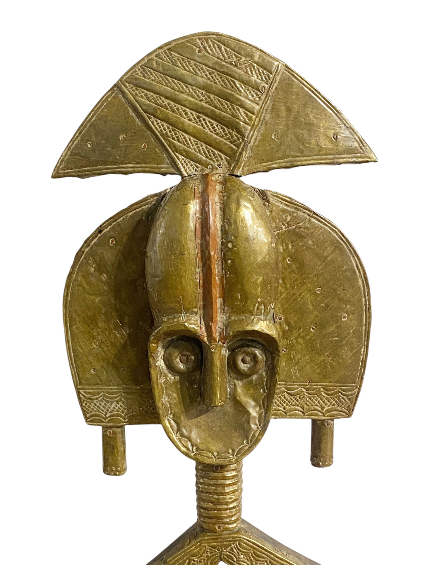 #1174 VTG Bakota Brass and wood  Sculpture w/Stand 23" H