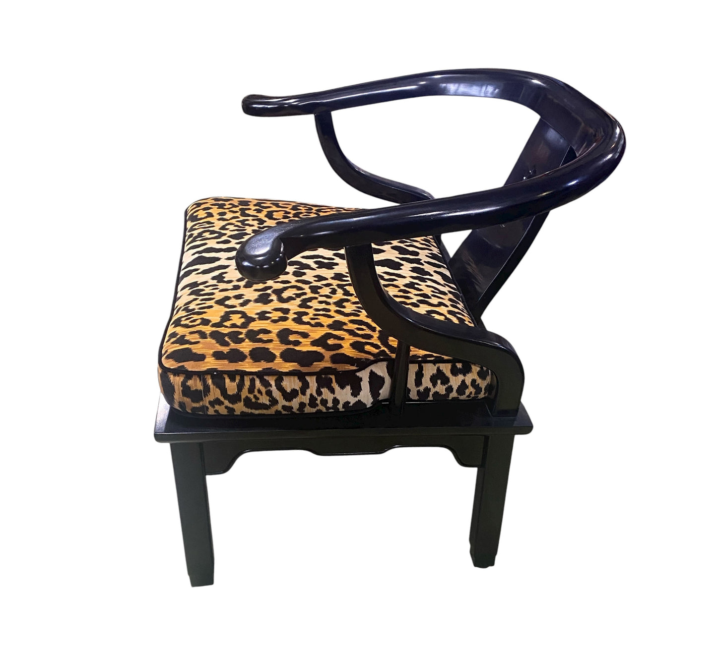 #209 1960's James Mont Style Chinese Black Lacquer Horseshoe Back Club Chair