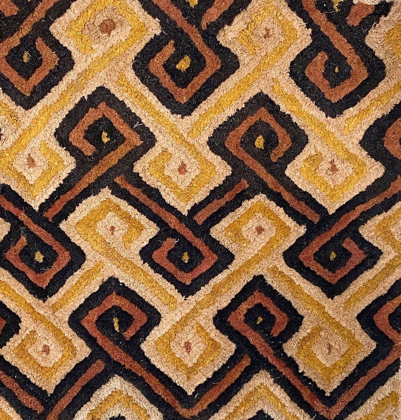 #360 Vintage African Tribal Kuba Kasai Velvet Raffia Textile 24" by 23"